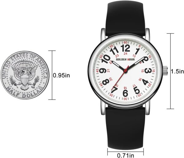 GOLDEN HOUR Waterproof Nurse Watch for Medical Professionals, Students Women Men - Military Time Luminouse Easy Read Dial, 24 Hour with Second Hand, Colorful Silicone Band - Image 5