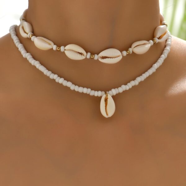 Nackiy Handmade Sea Shell Necklace for Women Summer Adjustable Natural Shell Collar Necklace (Beige Braided Rope) - Image 3