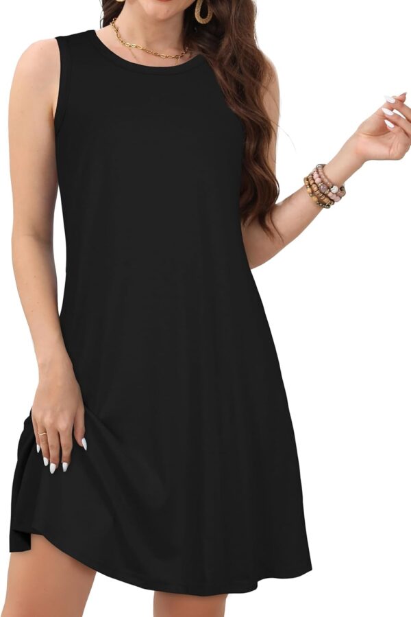 Womens Summer Dresses Casual Sleeveless Tshirt Sundress Beach Cover Up with Pockets Loose Tank Dress - Image 6