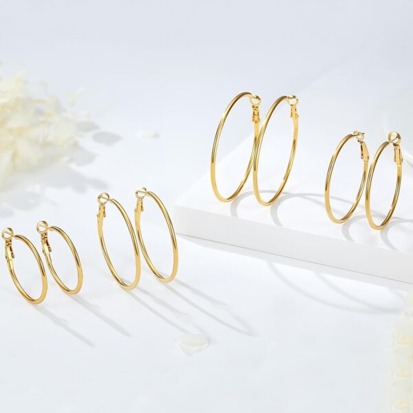 4 Pairs Silver Gold Hoop Earrings for Women | 14K Gold Plated Hoop Earrings Set Hypoallergenic Earring Lightweight Dangle Earrings Set - Image 4
