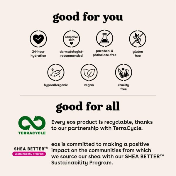 eos Shea Better Body Lotion- Vanilla Cashmere, 24-Hour Moisture Skin Care, Lightweight & Non-Greasy, Made with Natural Shea, Vegan, 16 fl oz - Image 8