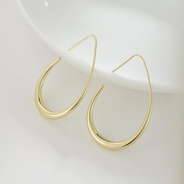 Lightweight Teardrop Hoop Earrings for Women - 14k Gold/White Gold Plated Large Oval Pull Through Hoop Earrings High Polished Statement Jewelry Gift for Women - Image 4