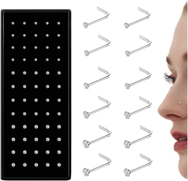 THUNARAZ Straight L Shaped Stainless Steel Nose Studs Rings Piercing Pin Body Jewelry 20G-22G 1.5mm 2mm 2.5mm - Image 2