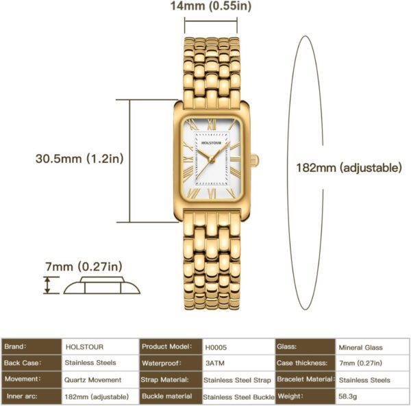Watches for Women Vintage Bracelet Roman Dial Rectangular Case Gold Watch Waterproof with Tools - Image 5