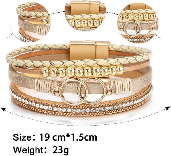 Fesciory Leopard Bracelet for Women, Boho Leather Wrap Multi-Layer Pearl Crystal Bracelet Bangle Jewelry - Image 7