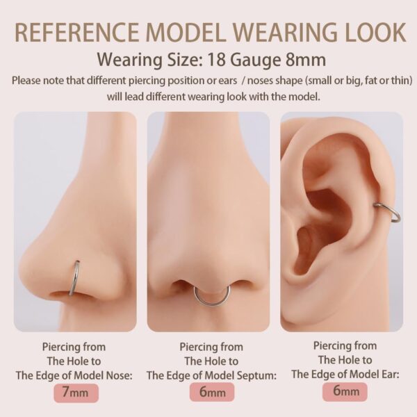 FANSING Men Women 316L Surgical Steel Hinged Nose Rings Hoop for Nostril Septum Cartilage Helix Daith Tragus Rook Conch Lip Ear Lobe Piercings - Image 3