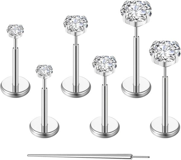 20G Flat Back Earrings Stud G23 Titanium Threadless Tragus Labret Cartilage Lip Medusa Conch Body Piercing Jewelry Hypoallergenic for Women Men - Image 2