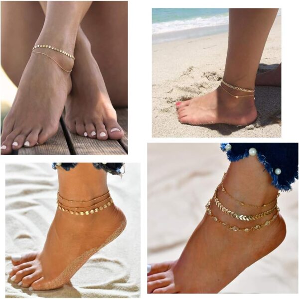 Softones 16Pcs Ankle Bracelets for Women Gold Silver Two Style Chain Beach Anklet Bracelet Jewelry Anklet Set,Adjustable Size - Image 5
