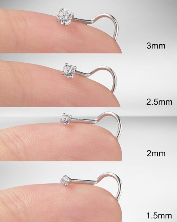 Nose Rings Studs: 8Pcs 20G Gold/Silver 316L Surgical Stainless Steel Nose Studs Hypoallergenic Corkscrew Nose Piercing Stud Jewelry for Women Men Clear Cubic Zirconia Imitation Diamond Top Size 1.5mm 2mm 2.5mm 3mm - Image 7