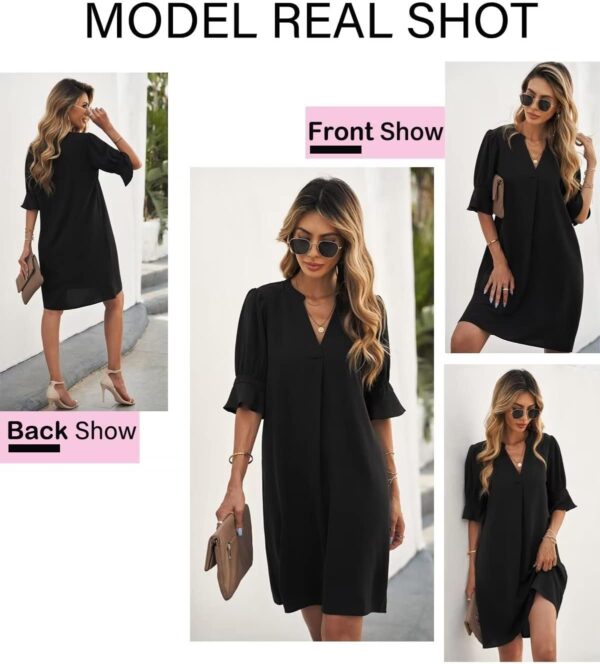 QACOHU Summer Dresses for Women V Neck Ruffle Short Sleeve Casual Shift Dress - Image 8