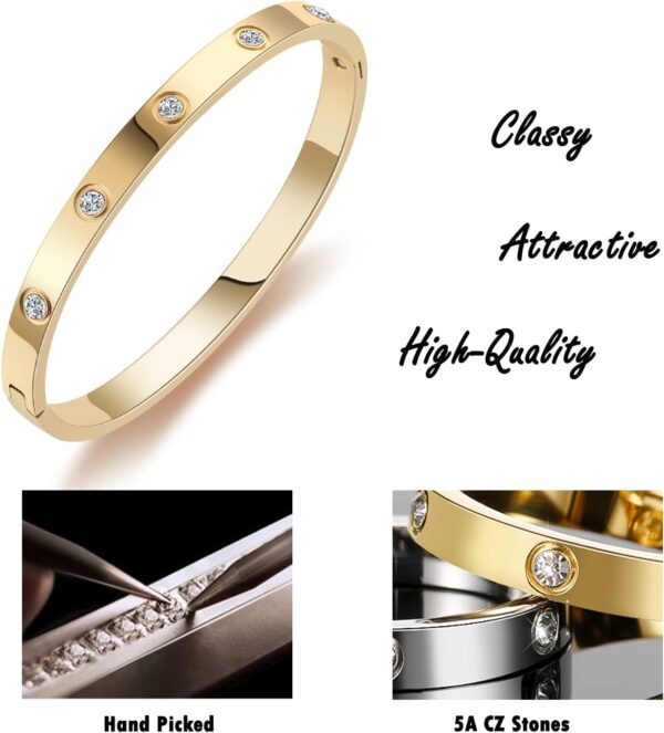 Gold Bracelets for Women Friendship Love Bangle Bracelets Cubic Zirconia Stainless Steel Bracelet Jewelry Birthday Gifts for Women Stocking Stuffers - Image 6