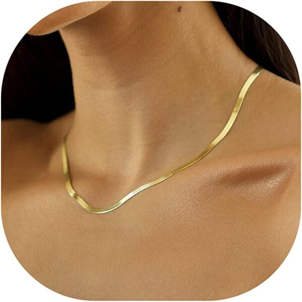 DEARMAY 14K Gold Necklaces for Women, Dainty Gold Herringbone Choker Necklace for Women Thin Layered Chunky Snake Chain Necklaces Jewelry for Teen Gifts - Image 2