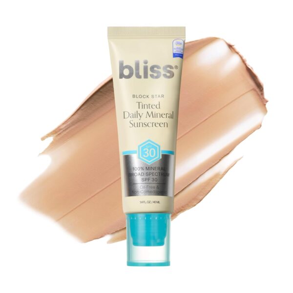 Bliss Block Star SPF 30 Daily Tinted Sunscreen with Zinc Oxide, Sunscreen & Makeup Primer- All Skin Tones - 100% Mineral Broad Spectrum Sunscreen with Titanium Dioxide & Antioxidant Blend,- 1.4 fl oz. - Image 2