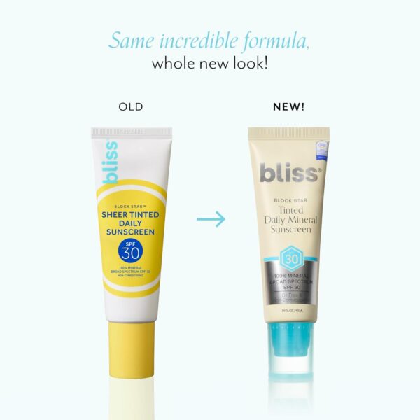Bliss Block Star SPF 30 Daily Tinted Sunscreen with Zinc Oxide, Sunscreen & Makeup Primer- All Skin Tones - 100% Mineral Broad Spectrum Sunscreen with Titanium Dioxide & Antioxidant Blend,- 1.4 fl oz. - Image 3