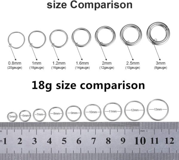 Hypoallergenic Nose Rings 20G 18G 16G 14G 12G 10G 8G 316l Surgical Steel Septum Jewelry Hinged Segment Ring Body Piercing Nose Hoop Lip Rings Nose Helix Cartilage Rook Earrings - Image 5