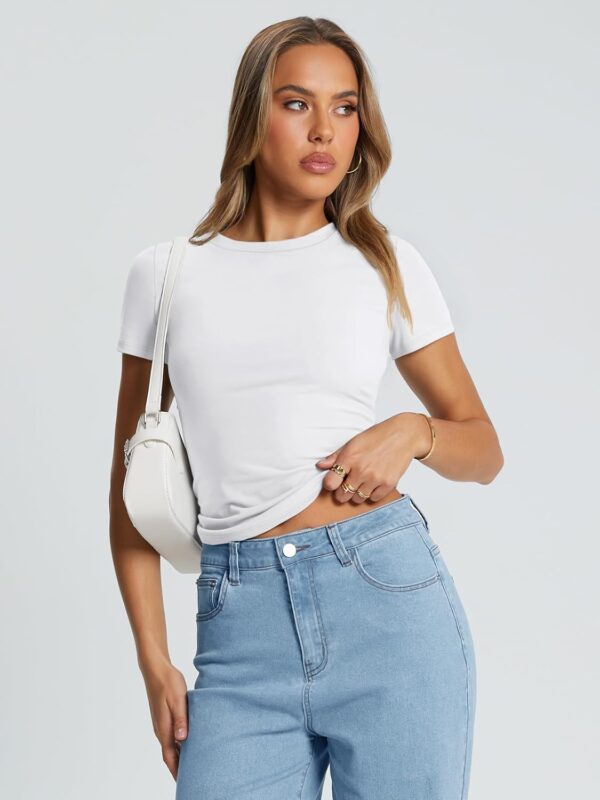 Trendy Queen Womens Basic T Shirts Summer Tops 2025 Crop Short Sleeve Slim Fit Tee Cute Gym Workout Clothes - Image 6