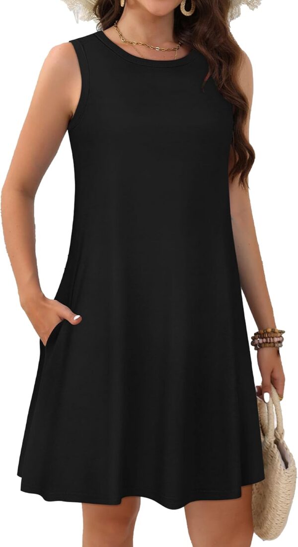 Womens Summer Dresses Casual Sleeveless Tshirt Sundress Beach Cover Up with Pockets Loose Tank Dress - Image 5