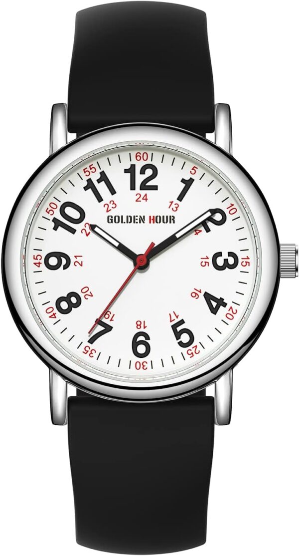 GOLDEN HOUR Waterproof Nurse Watch for Medical Professionals, Students Women Men - Military Time Luminouse Easy Read Dial, 24 Hour with Second Hand, Colorful Silicone Band - Image 3