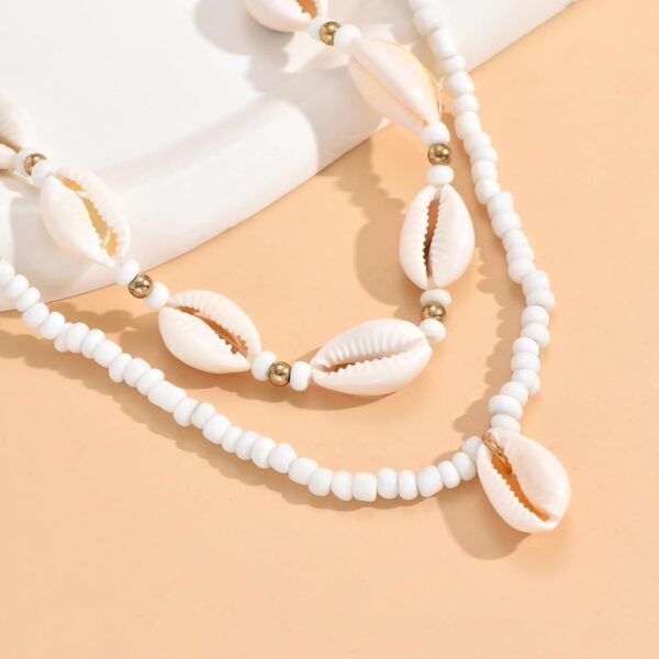 Nackiy Handmade Sea Shell Necklace for Women Summer Adjustable Natural Shell Collar Necklace (Beige Braided Rope) - Image 7