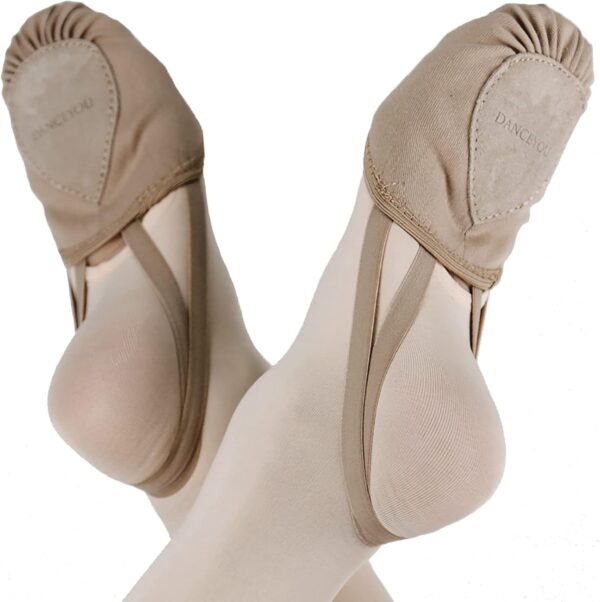 DANCEYOU Stretch Canvas Lyrical Shoes for Girls Womens Half Soles Pirouette Contemporary Turners Dance Shoes - Image 3