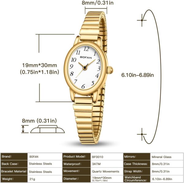 BOFAN Small Gold Watches for Women Easy Read Ladies Quartz Wrist Watch with Stainless Steel Expansion Band,Waterproof. - Image 5