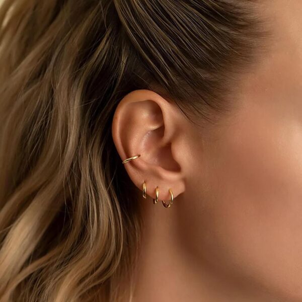Small Gold Huggie Hoop Earrings Set for Women 14K Real Gold Plated Hypoallergenic Lightweight Earrings for Sensitive Ears Everyday Earrings Sets for Multiple Piercing Cartilage Hoop Earrings Stack Jewelry - Image 9