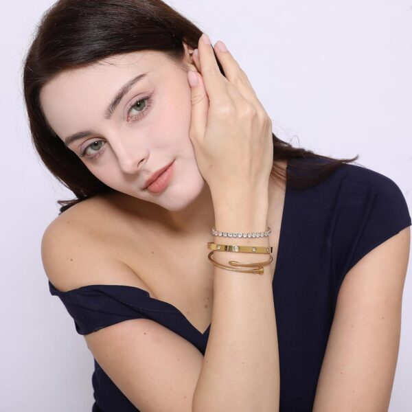 A D. ALLEN & DANMI. 18 K Gold Plated Love Bangle Bracelet Set Flexible Wide Wristband Bangle Bangle Set for Love - Image 6
