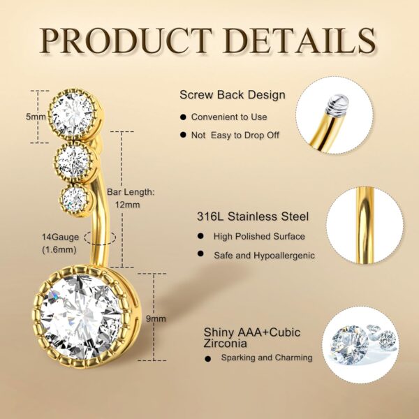 FIASASO 9 Pcs Gold Belly Button Ring - Surgical Stainless Steel CZ Opal Pearl Clicker Piercings for Women Navel Pack Silver/Gold - Image 3