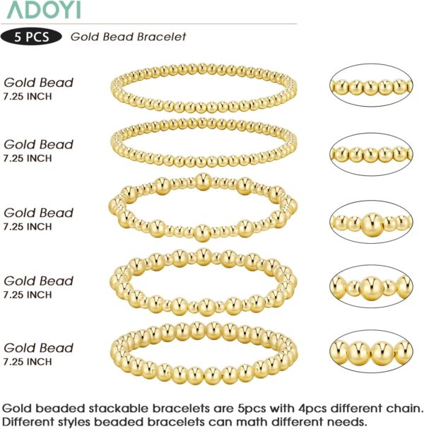 adoyi Gold Bracelets for Women Waterproof, 14K Gold Plated Beaded Strand Bead Ball Bracelets stack Adjustable Jewelry Set for Gifts - Image 6