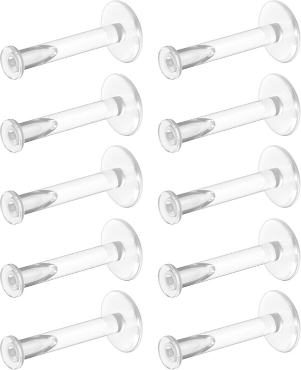 16g Clear Earrings for Sports, Work, Surgery - Bioflex Labret Clear Piercing Retainers 10pc Set - Plastic Clear Piercings Stud Earrings for Cartilage Helix Tragus Lip Medusa Monroe (6mm, 8mm, 10mm, 12mm) - Image 2