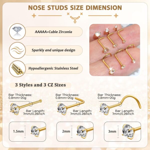18g Nose Rings Hoop and 20g Nose Studs Sets for Women Men,Hypoallergenic 316L Surgical Stainless Steel Hinged Clicker Segment Nose Rings Hoop Helix Cartilage Daith Tragus Sleeper Earrings Silver Gold Black L Shape/Corkscrew/Straight Nose Studs Real Body Piercing Jewelry - Image 5
