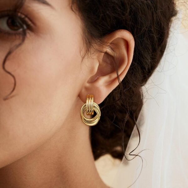 Trendy Gold Plated Knot Earrings for Women Chunky Statement Drop Dangle Earrings Lightweight Hypoallergenic Fashion Accessories Gold Jewelry Gifts for Womens - Image 3