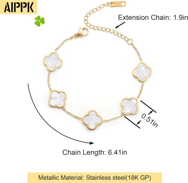 18K Gold Plated Clover Lucky Bracelet for Women White/Black/Red/Green Flower Four Leaf Link Bracelets Trendy Jewelry Gifts for Women - Image 3