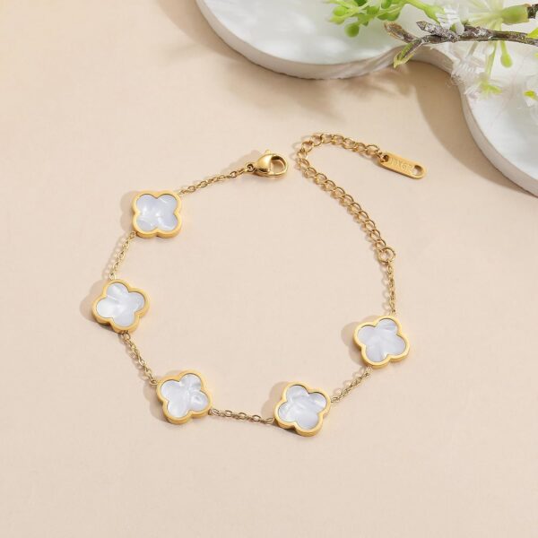 18K Gold Plated Clover Lucky Bracelet for Women White/Black/Red/Green Flower Four Leaf Link Bracelets Trendy Jewelry Gifts for Women - Image 7