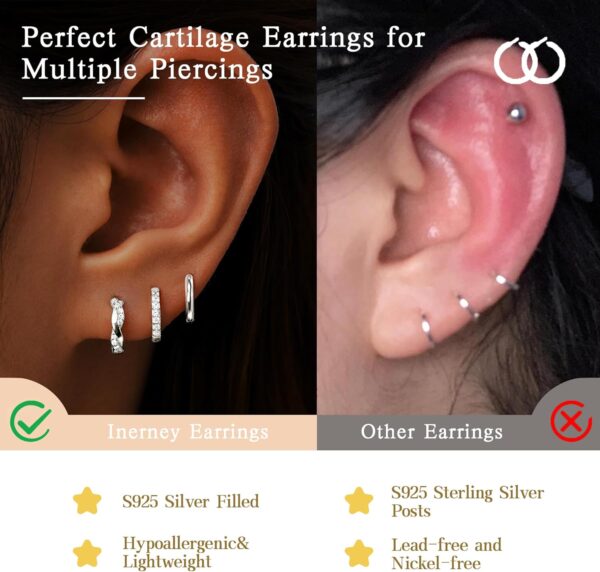 Gold Huggie Hoop Earrings Set for Women, Dainty Small Sterling Silver Earring for Multiple Piercing Stacks Hypoallergenic Jewelry, Trendy Twisted Birthstone CZ Cartilage Earings Gifts 3Pairs - Image 5