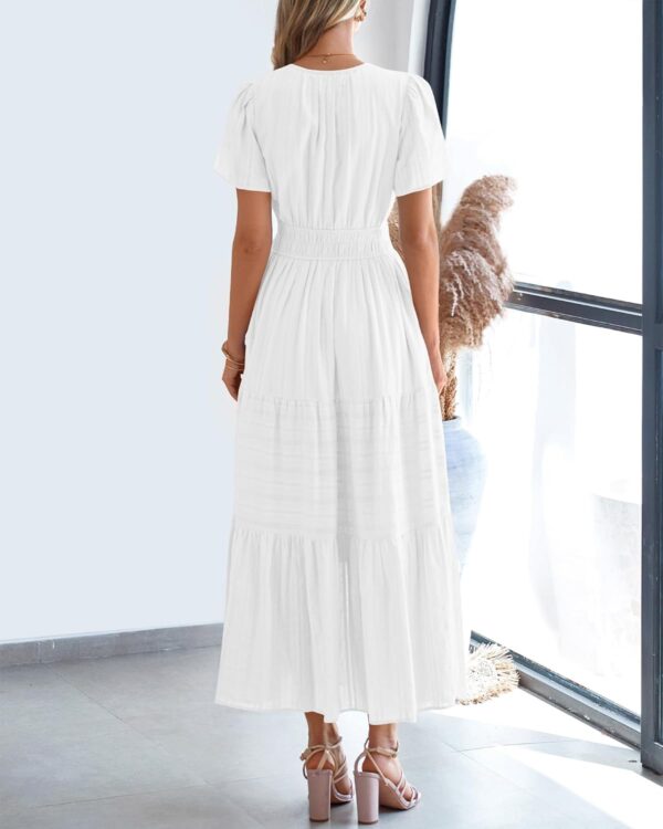 BTFBM Womens Summer 2025 Casual Midi Maxi Dresses Lightweight Short Sleeve V Neck Elastic Waist Boho Beach Dress Pockets - Image 4