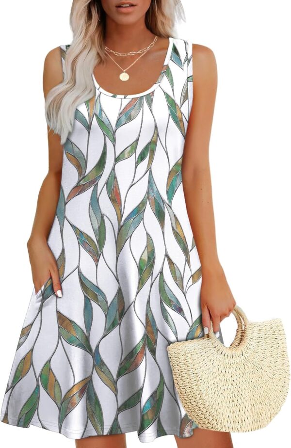 WEESO Womens Summer Dresses Loose U Neck Sleeveless Sundresses Dress with Pockets - Image 2
