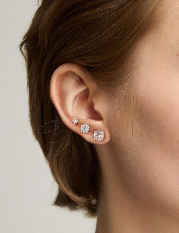 6 Pairs Stud Earrings Set, Hypoallergenic Cubic Zirconia 316L Earrings Stainless Steel CZ Earrings 3-8mm (Steel color) - Image 4
