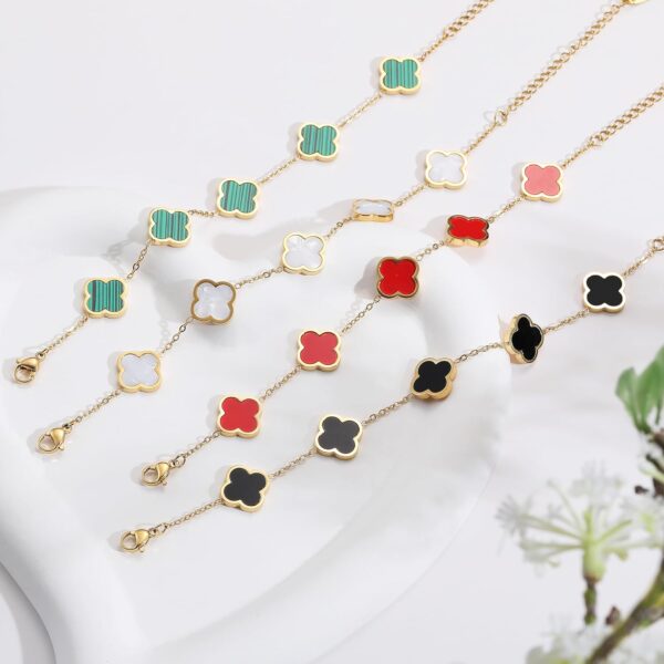 18K Gold Plated Clover Lucky Bracelet for Women White/Black/Red/Green Flower Four Leaf Link Bracelets Trendy Jewelry Gifts for Women - Image 8