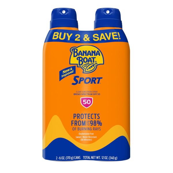 Banana Boat Sport Ultra SPF 50 Sunscreen Spray | Banana Boat Sunscreen Spray SPF 50, Water Resistant, Oxybenzone-Free, Sunblock, 6oz each Twin Pack - Image 2