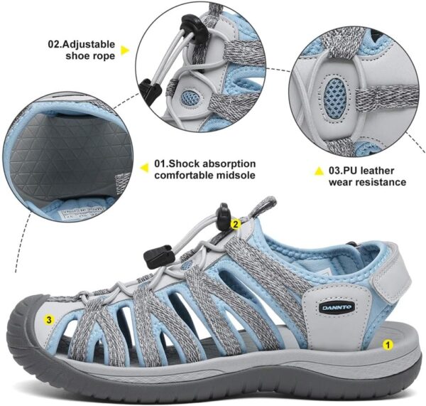 Dannto Women's Closed Toe Hiking Sandals Walking Water Sandal Comfort Athletic Sport Outdoor Sandals - Image 3