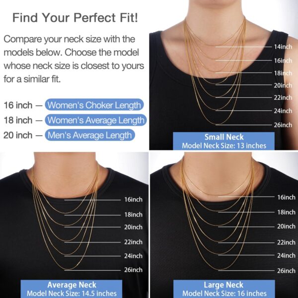Jewlpire Solid 18k Gold Over 925 Sterling Silver Chain Necklace for Women, 1.1mm Cable Chain Necklace Thin & Dainty & Sturdy Women's Chain Necklaces, 14/16/17/18/20/22/24 Inches - Image 3