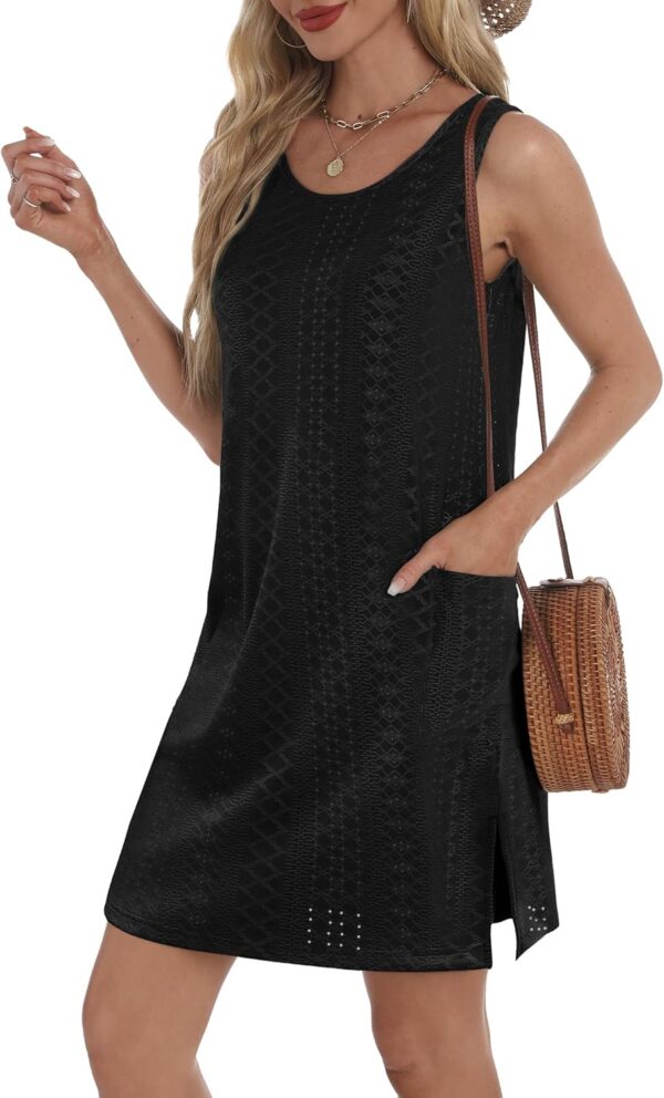 Coverup Summer Dresses for Women 2025 Eyelet Casual Loose Sleeveless Sundresses Tank Dresses with Pockets - Image 4