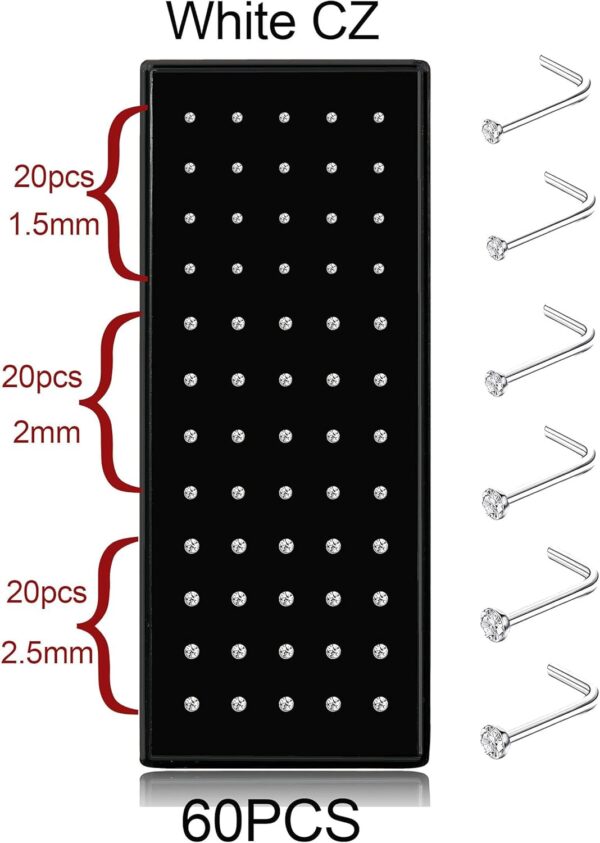 THUNARAZ Straight L Shaped Stainless Steel Nose Studs Rings Piercing Pin Body Jewelry 20G-22G 1.5mm 2mm 2.5mm - Image 10