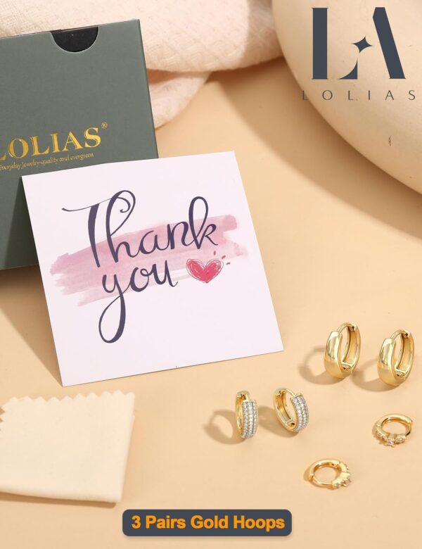 LOLIAS Small Chunky Gold Hoop Earrings for Women Hypoallergenic Gold Silver Hoops for Sensitive Ears Non Tarnish 14K Gold Filled Huggie Hoop Earring Stacks for Multiple Piercing Lightweight 3Pairs - Image 10