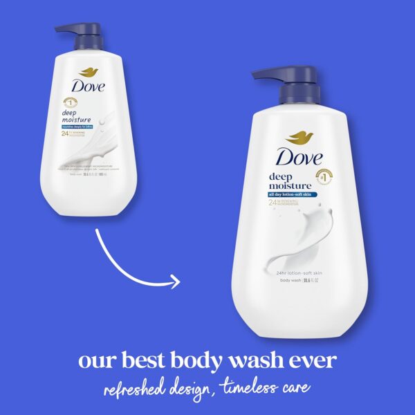 Dove Body Wash Deep Moisture for 24hr Lotion-Soft Skin Moisture Moisturizing Skin Cleanser with No Sulfates No Parabens 30.6 oz - Image 4