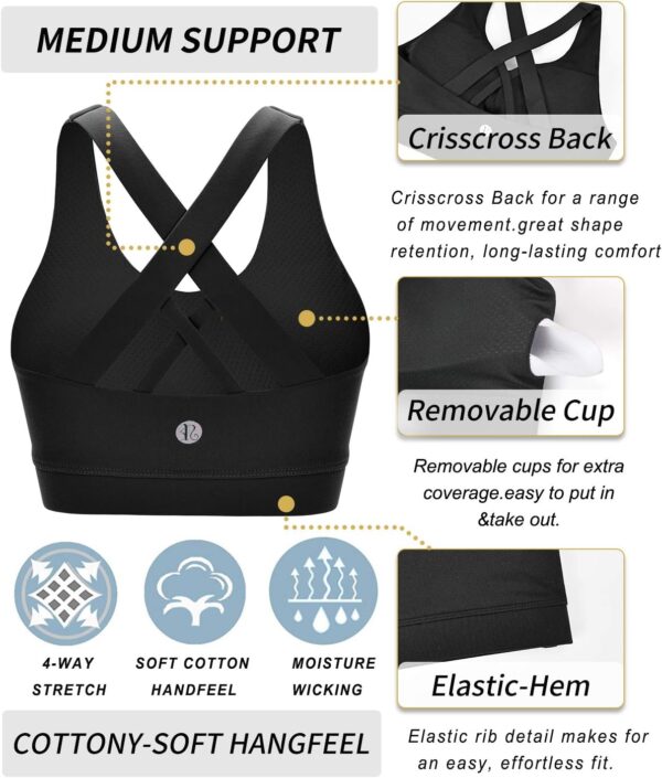 RUNNING GIRL Sports Bra for Women, Criss-Cross Back Padded Strappy Sports Bras Medium Support Yoga Bra with Removable Cups - Image 7