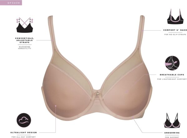 Bali Women's Underwire, One Smooth U Ultra Light T-Shirt, Convertible Bra - Image 5