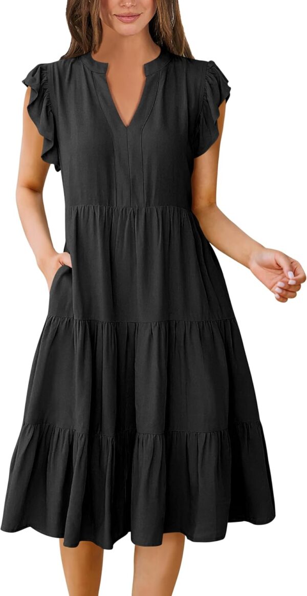 ANRABESS Womens Summer Dress Ruffle Sleeve V Neck Midi Dresses Fashion Casual Fit Flowy Tiered Boho Beach Vacation Sundress - Image 2