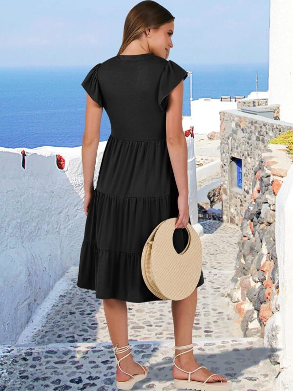 ANRABESS Womens Summer Dress Ruffle Sleeve V Neck Midi Dresses Fashion Casual Fit Flowy Tiered Boho Beach Vacation Sundress - Image 6